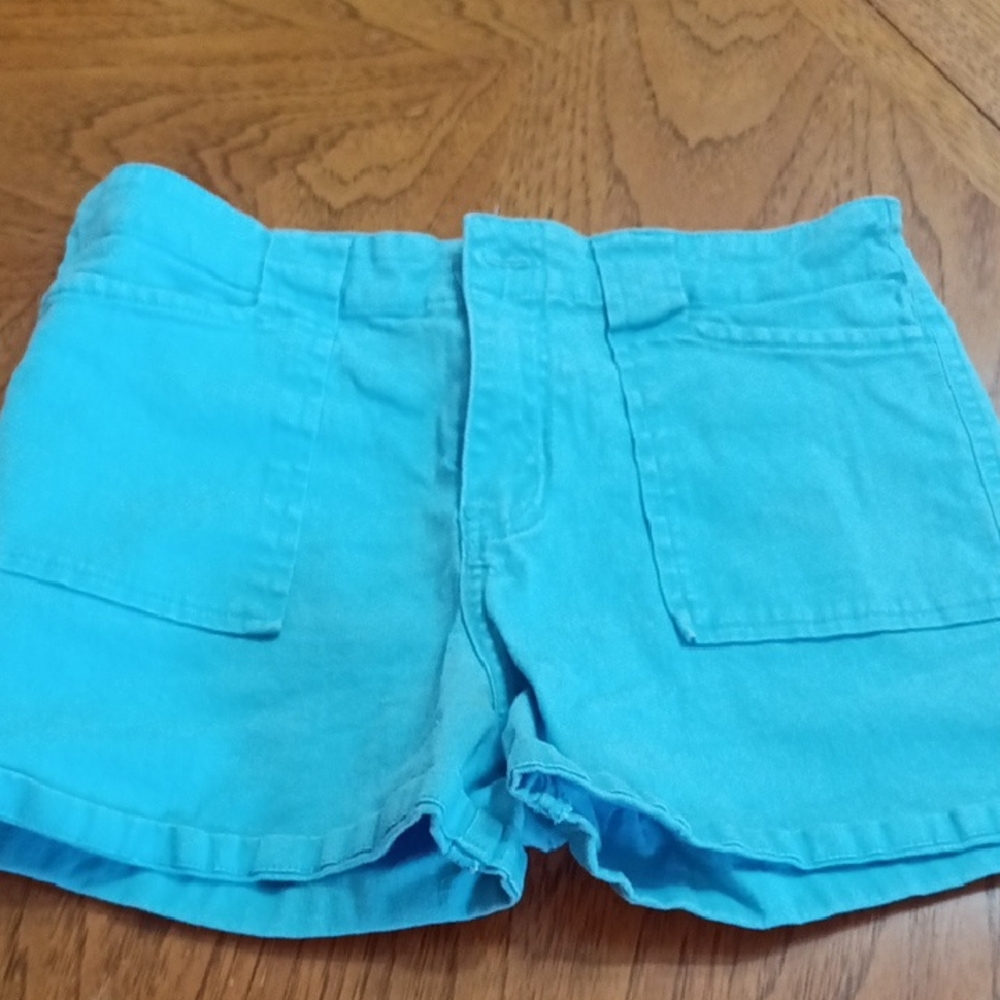 High Waist Blue Cotton Shorts